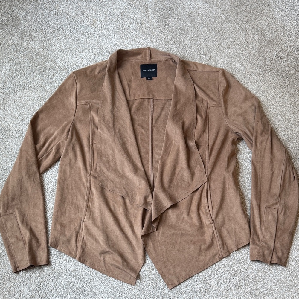 Liverpool  Women's Tan Brown Blazer Drapey Jacket Size Large 12-14 Faux Suede